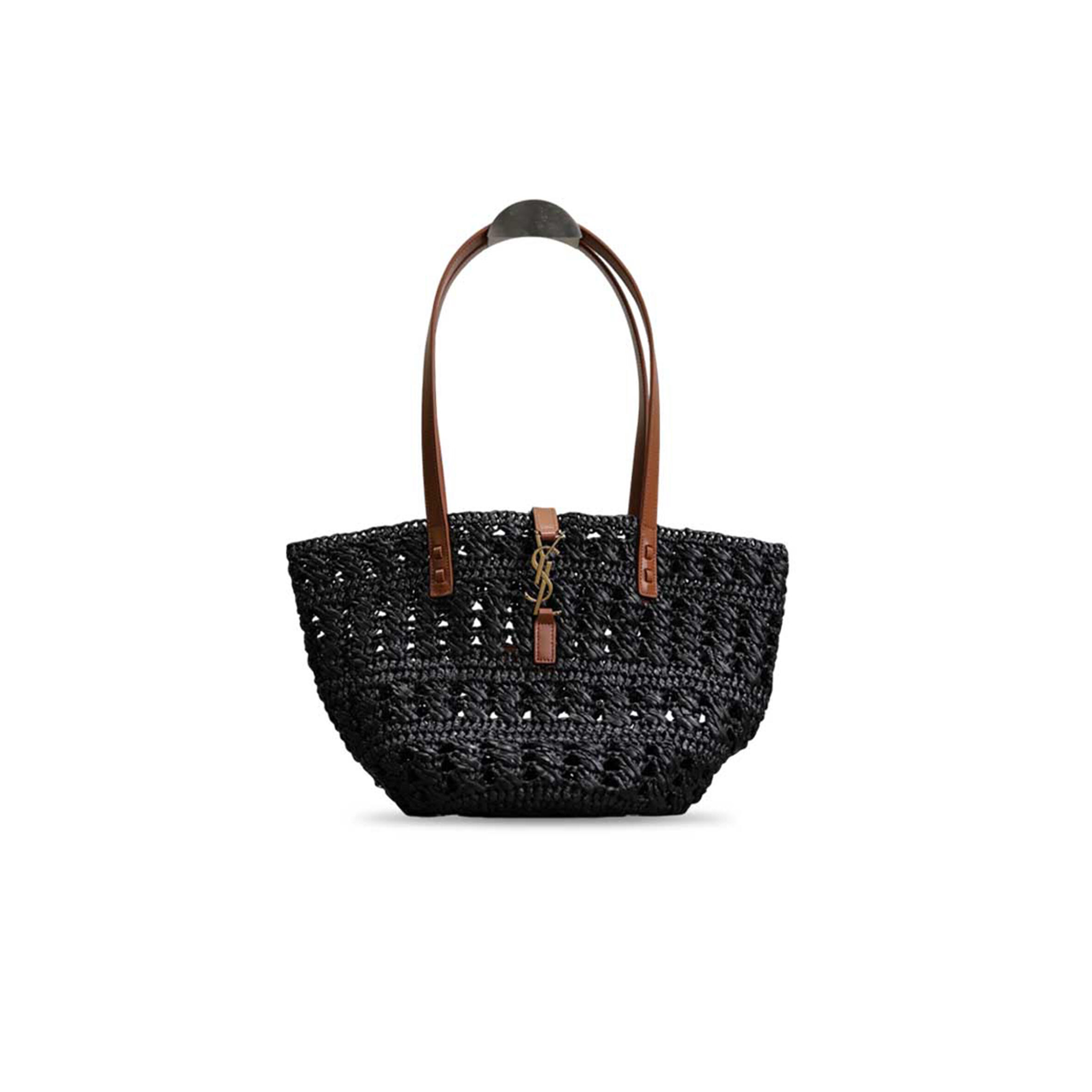 Y51 panier bag in crochet raffia and smooth leather 685618 (45*22*20cm)